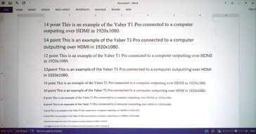 Geprojecteerd op een afstand van 80 inch is 4 tot 12-punts tekst in Microsoft Word leesbaar. (Afbeeldingsbron: Notebookcheck)