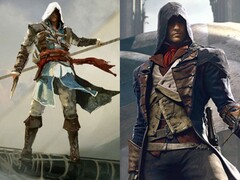 Edward Kenway uit Assassin's Creed Black Flag en Arno Dorian uit Assassin's Creed Unity naast elkaar afgebeeld.