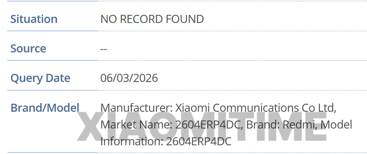 De GSMA-lijst van de nieuwe Redmi tablet. 
