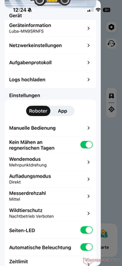 Lang menu met instellingen