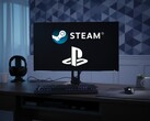 Steam- en PlayStation-logo's op pc-monitor