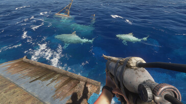 Een afbeelding van haaien in Stranded Deep.