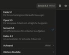 Schermafbeelding van de modelkiezer van Claude.ai, met Sonnet 5.5 geselecteerd