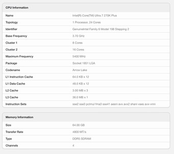 Geekbench 6 notering voor de Core Ultra 7 270K Plus. (Afbeeldingsbron: Geekbench)