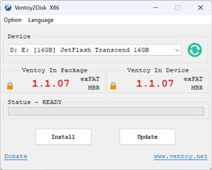 Start Ventoy - kies stick - installeren