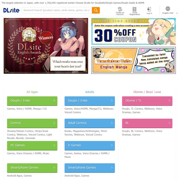 Voorpagina DLsite (Afbeeldingsbron: screenshot, DLsite)