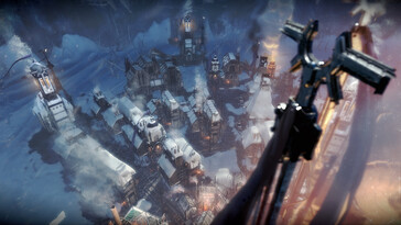 Een afbeelding waarop gebouwen in Frostpunk te zien zijn.