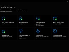 Het dashboard van de Windows Beveiliging-app met het menu „Beveiliging in één oogopslag“.