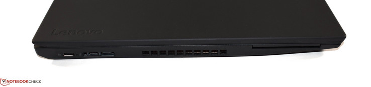 Linkerkant: USB 3.1 Type C, Thunderbolt/docking port, mini Ethernet, smartcard lezer