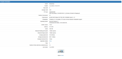 Vermoedelijke AMD Zen 5 Ryzen 8000 8C/16T CPU en RX 7900 GPU op LHC@Home. (Bron: LHC@Home)