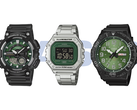 Afgebeeld, van links naar rechts: de Casio AEQ-110W-3A2V, W-218HD-3AV en MRW-210H-3BV.