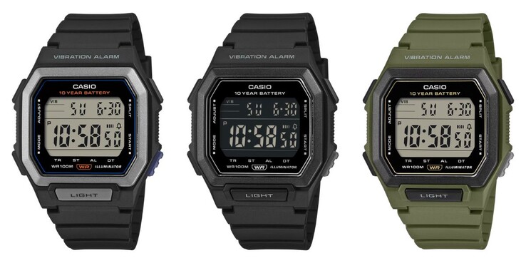 Van links naar rechts: de Casio W-738H-1AV, W-738H-1BV en W-738H-3AV horloges