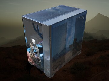 Maingear Crimson Desert Limited Edition PC voorkant onder een hoek getoond