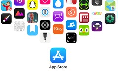 App Store-logo met pictogrammen van populaire apps. Apple moet nu zijn tarieven verdedigen voor betalingen die buiten de store plaatsvinden.