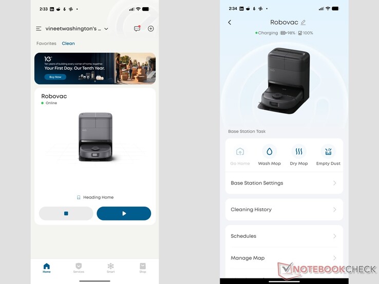 eufy app-interface voor de Omni C28.