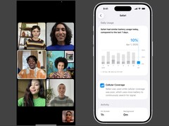 Stockafbeelding van een FaceTime-gesprek (links) en instellingen voor de gezondheid van de iOS-batterij (rechts).