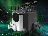 Final Fantasy 7 Rebirth-logo boven Xbox-consoles en -opslag