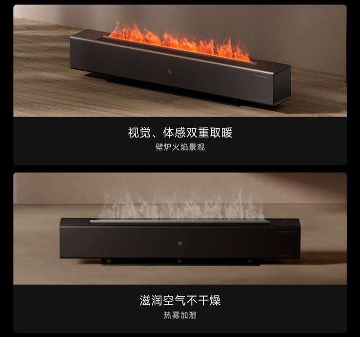 De Xiaomi Mijia Baseboard Heater Fire Edition gebruikt een geïntegreerde bevochtiger en LED's om nepvlammen te genereren. (Beeldbron: Xiaomi)