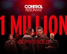 Een banner die aankondigt dat er 1 miljoen exemplaren van Control Resonant zijn verkocht