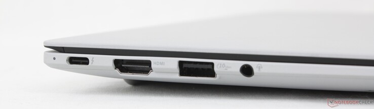 Links: USB-C 4.0 Thunderbolt 4 met DisplayPort + Power Delivery, HDMI 2.1 TMDS, USB-A 3.2 Gen. 2, 3,5 mm headset