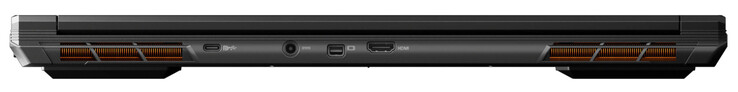 Achterkant: USB 3.2 Gen 2 (USB-C; DisplayPort), stroomaansluiting, Mini DisplayPort 1.4a, HDMI 1.4
