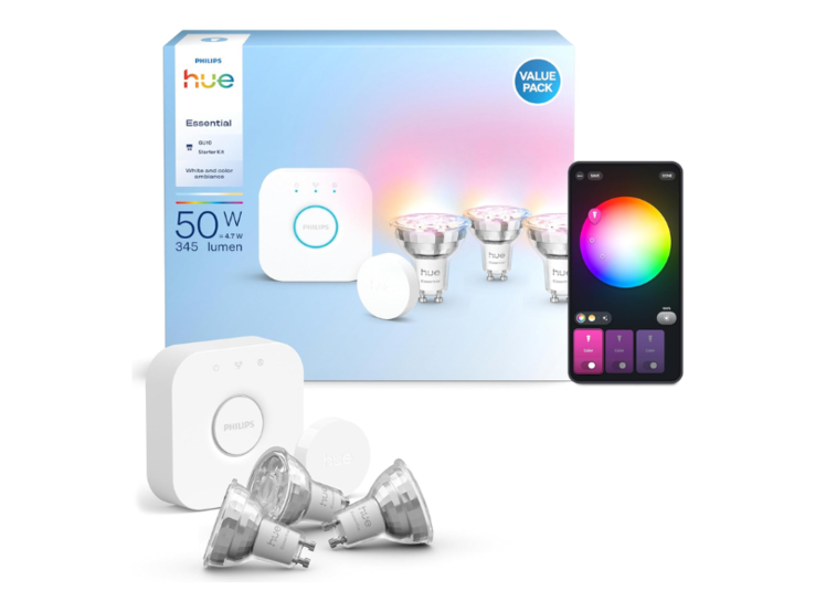 De Philips Hue Essential Starterkit met GU10-lampen. (Afbeeldingsbron: Philips Hue)
