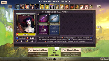 Afgebeeld: Een gameplay screenshot van Poker Quest: Zwaarden en Schoppen.