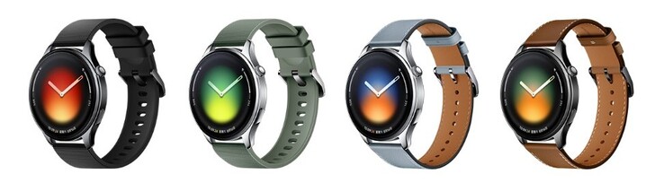 De vier kleurvarianten van de Xiaomi Watch 5.