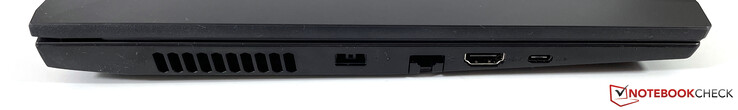 Links: voeding (slanke punt), Gigabit ethernet, HDMI 2.0, USB-C 3.2 Gen 1