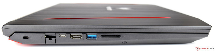 links: Kensington-Lock, RJ45, USB 3.1 Type-C, HDMI, USB 3.0, SD-kaartlezer