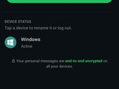 WhatsApp-instellingen met de lijst van gekoppelde apparaten en de opmerking over end-to-end-versleuteling