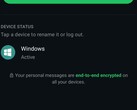 WhatsApp-instellingen met de lijst van gekoppelde apparaten en de opmerking over end-to-end-versleuteling