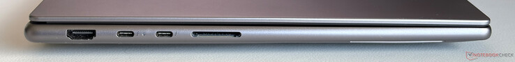 Links: HDMI 2.1, 2x USB-C 4.0 met Thunderbolt 4 (40 Gbps, DisplayPort 2.1, voeding), SD-kaartlezer