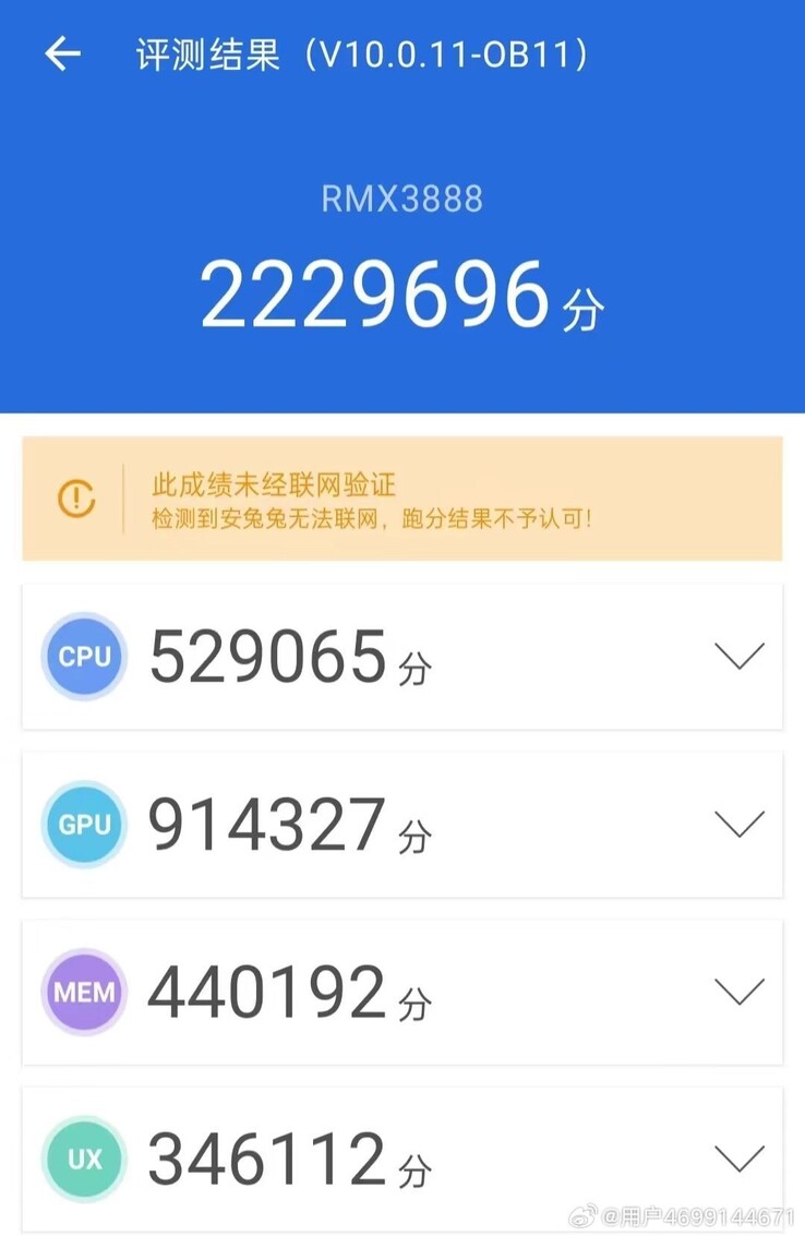 De vermeende GT5 Pro voorlopige AnTuTu-benchmarkscores. (Bron: Gebruiker 4699144671 via Weibo)