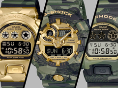 Casio lanceert naar verluidt in juni vier nieuwe horloges met camo- en goudthema (GA-V01CMG-3A niet afgebeeld)