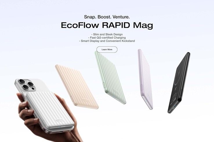 De EcoFlow Rapid Mag Power Banks zijn momenteel verkrijgbaar in drie kleuren, maar in de marketingafbeeldingen (hierboven) worden er vijf getoond. (Afbeeldingsbron: EcoFlow)