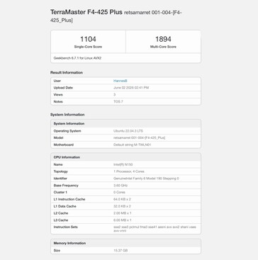 TerraMaster F4-425 Plus met Intel N150-processor