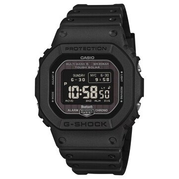 Casio G-Shock GW-BX5600-1 digitaal horloge met een zwarte behuizing en band van kunsthars, voorzien van een positief MIP-display met lichte tekens op een donkere achtergrond.
