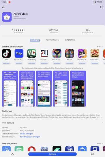 De Aurora Store kan worden geïnstalleerd via de AppGallery.