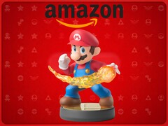 Banner met Mario amiibo en Amazon-logo getoond