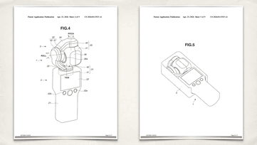 Patentfiguren met details van de 3-assige stabilisatiebeweging en de nieuwe beschermende auto-vouw opberging.