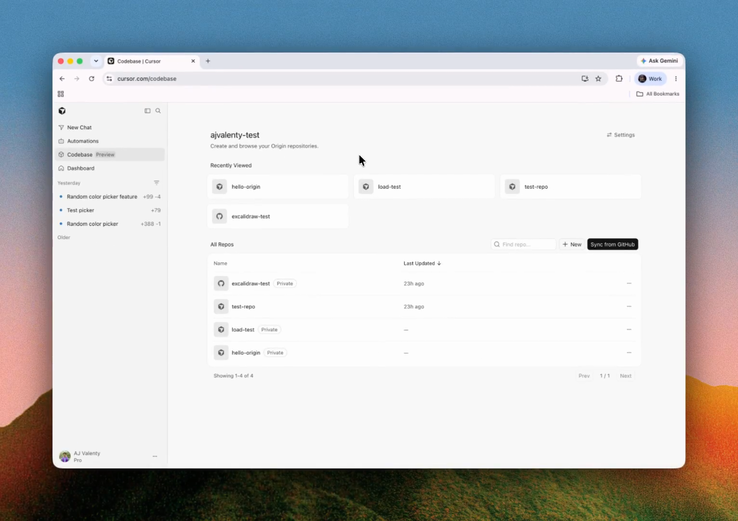 De gebruikersinterface van Origin, een functie van Cursor