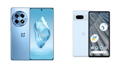 De OnePlus 12R en de Google Pixel 7a zijn meer betaalbare varianten van hun duurdere broers en zussen. (Afbeeldingsbron: OnePlus, Goole - bewerkt)