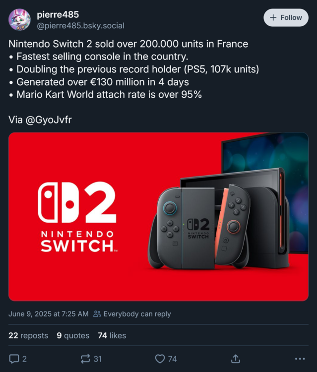 Switch 2 consoleverkoop in Frankrijk (Afbeelding bron: screenshot, pierre485 Bluesky account)