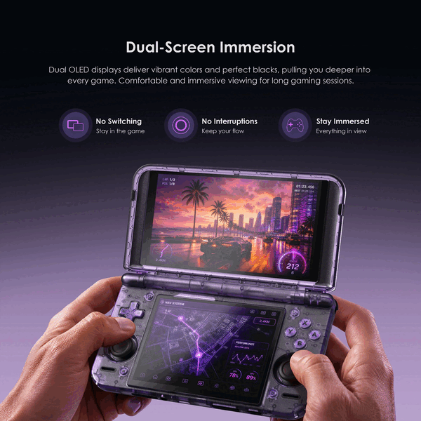 De Retroid Pocket Duo beschikt over twee OLED-schermen.