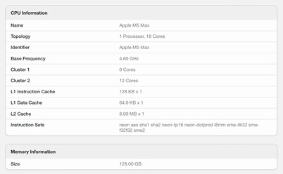 Details van Geekbench-notering.