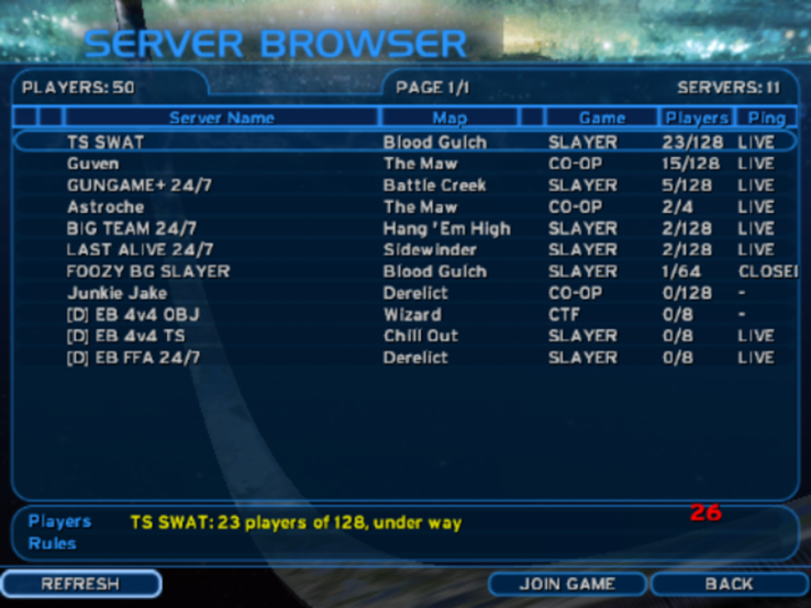 De native Halo CE-port bevat een openbare serverbrowser om deel te nemen aan online multiplayergames.