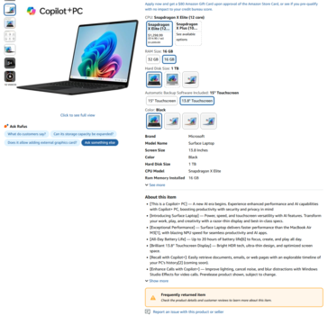 Microsof Surface Laptop 7 Amazon listing (afbeeldingsbron: Amazon)
