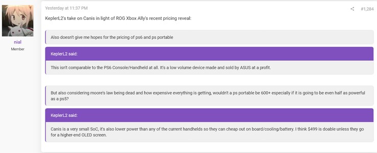 KeplerL2 voorspelling over PS6 handheld prijs (Afbeeldingsbron: screenshot, nial@ResetEra forums)