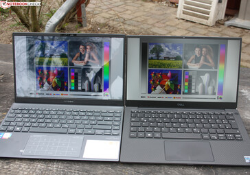 XPS 13 9305 IPS Full HD (rechts, mat) versus Asus ZenBook UX325EA OLED Full HD (links, glanzend)